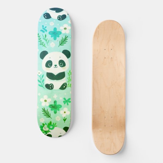 Panda Beer Pattern Green Print Persoonlijk Skateboard (Voorkant)