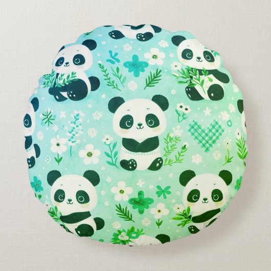 Panda Beer Pattern Green Print Rond Kussen (Voorkant)