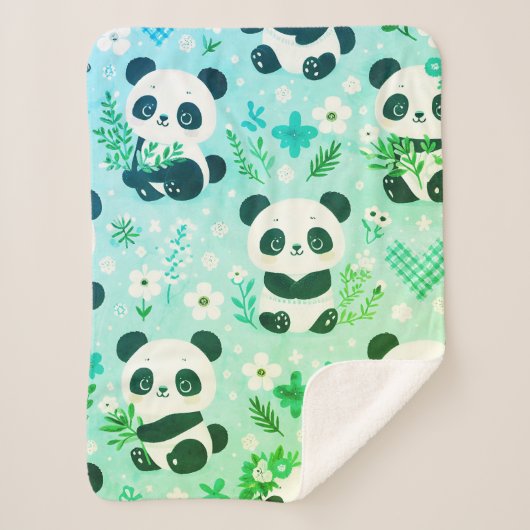 Panda Beer Pattern Green Print Sherpa Deken (Voorkant)