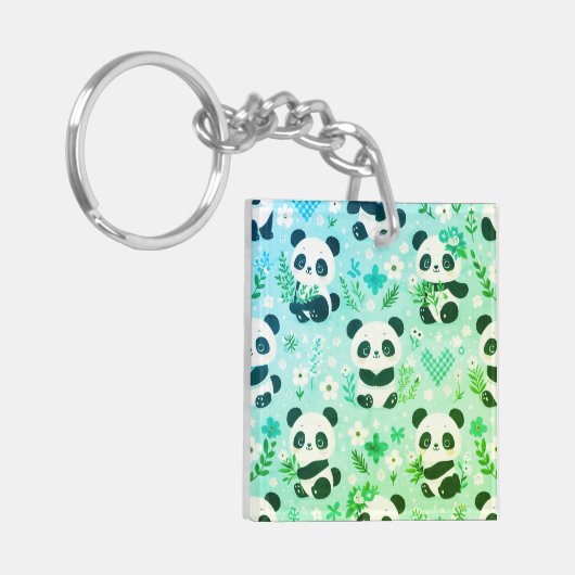 Panda Beer Pattern Green Print Sleutelhanger (Voorkant Links)