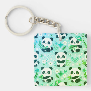 Panda Beer Pattern Green Print Sleutelhanger