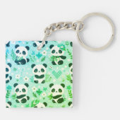 Panda Beer Pattern Green Print Sleutelhanger (Achterkant)