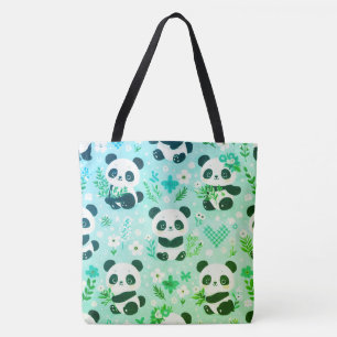 Panda Beer Pattern Green Print Tote Bag
