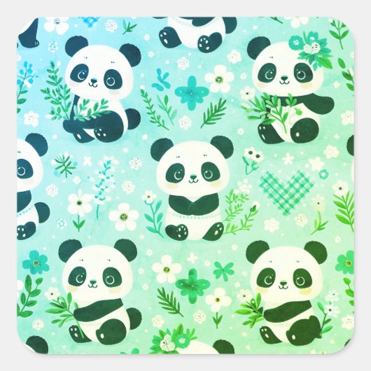 Panda Beer Pattern Green Print Vierkante Sticker (Voorkant)