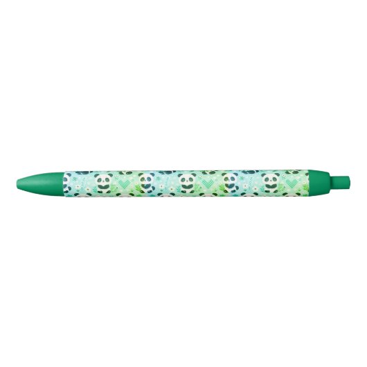 Panda Beer Pattern Green Print Zwarte Inkt Pen (Voorkant)