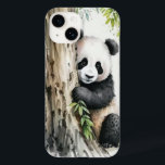 Panda Beer per boom Case-Mate iPhone 14 Hoesje<br><div class="desc">Leuk panda beer van een boompje met bamboeblaadjes in een waterverf kunstwerk.</div>