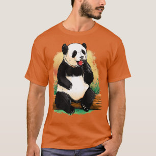 Panda Beer Picnic Apple Wooden Trunk Natuur Lovers T-shirt