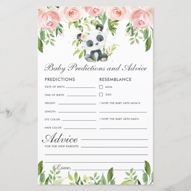 Panda Beer Pink Floral Baby Voorspellingen en Advi (Voorkant)