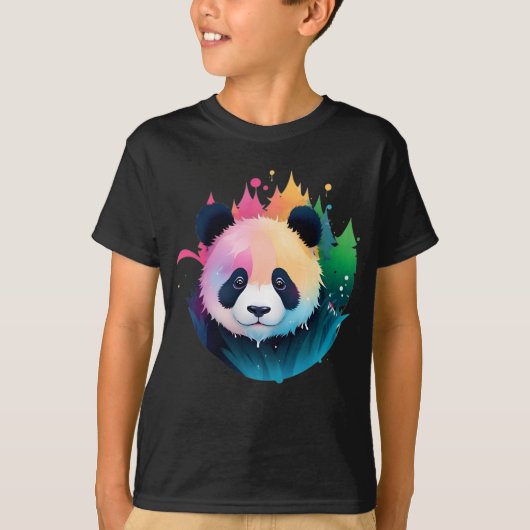 Panda Beer Portret Bosverf Splash Logo T-shirt (Voorkant)