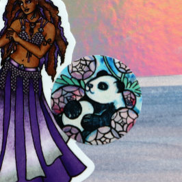 Panda Beer Purple Flowers Natuur liefhebbers Ronde Sticker