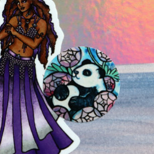 Panda Beer Purple Flowers Natuur liefhebbers Ronde Sticker