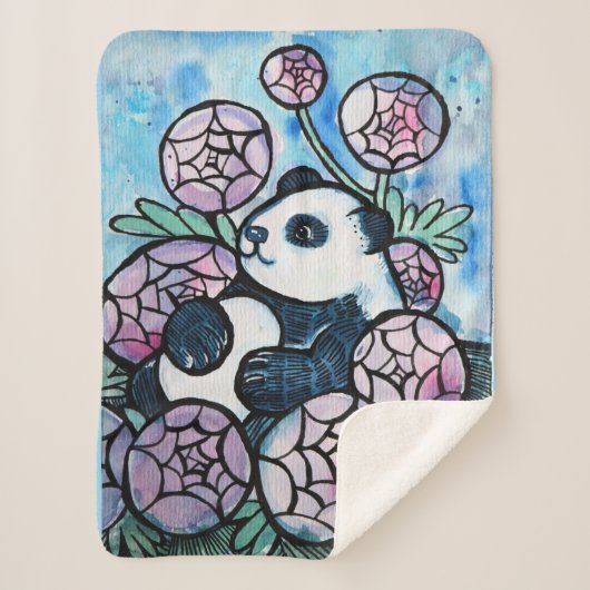 Panda Beer Purple Flowers Natuur liefhebbers Sherpa Deken (Voorkant)