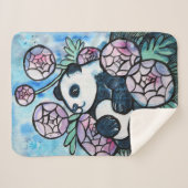 Panda Beer Purple Flowers Natuur liefhebbers Sherpa Deken (Voorkant (horizontaal))