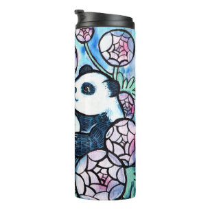 Panda Beer Purple Flowers Natuur liefhebbers Thermosbeker