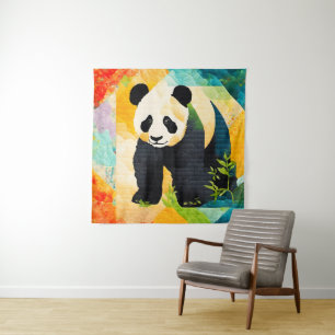Panda Beer Quilt Look Tapestry Wandkleed