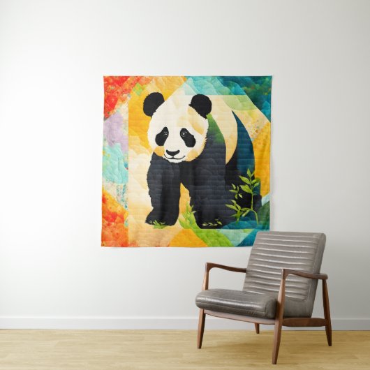 Panda Beer Quilt Look Tapestry Wandkleed (In situ)