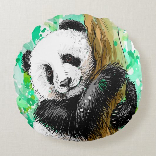 Panda Beer Rond Kussen (Voorkant)