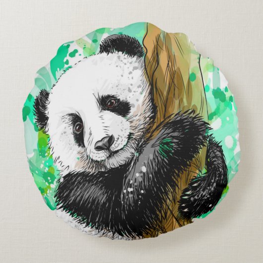 Panda Beer Rond Kussen (Achterkant)