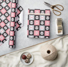 Panda Beer roze boog blokpatroon Cadeaupapier