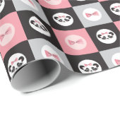 Panda Beer roze boog blokpatroon Cadeaupapier (Rol Hoek)