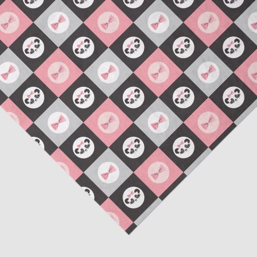 Panda Beer Roze Hart Blok Patroon Tissuepapier (Detail)