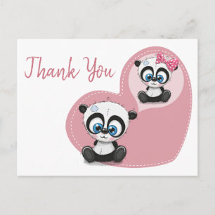 Panda Beer Roze Hart Dank Je Trouwfeest Briefkaart