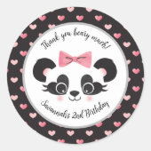 Panda Beer Roze Hart Meisjes Verjaardagsfeest Ronde Sticker (Voorkant)