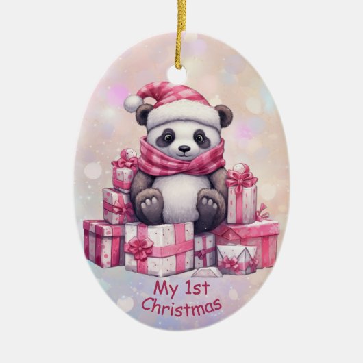 Panda Beer Roze Kleindochter Eerste Kerstmis Keramisch Ornament