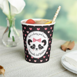 Panda Beer Roze Meisjes Verjaardagsfeest Papieren Bekers