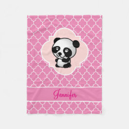 Panda Beer Roze Quatrefoil met naam Fleece Deken