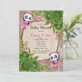 Panda Beer Roze Tutu Wood Baby Shower Invitations (Staand voorkant)