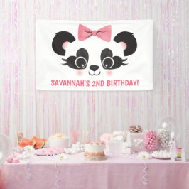  Panda Beer Roze Verjaardagsfeest Achtergrond Spandoek