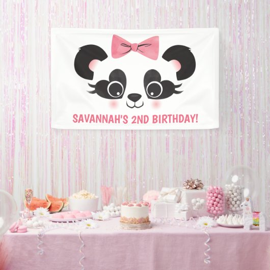 Panda Beer Roze Verjaardagsfeest Achtergrond Spandoek (Feest)
