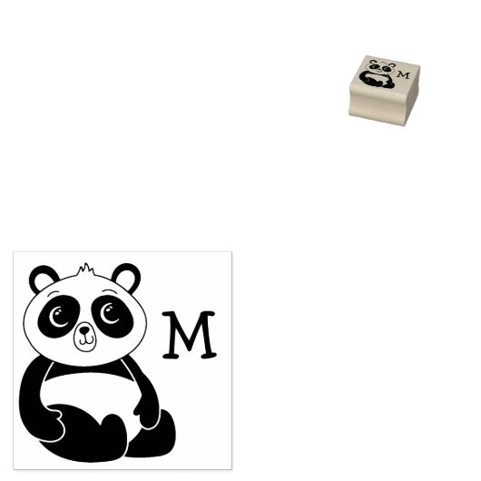 Panda-Beer Schattige monogram Initiaal Rubberstempel (Gestempeld)