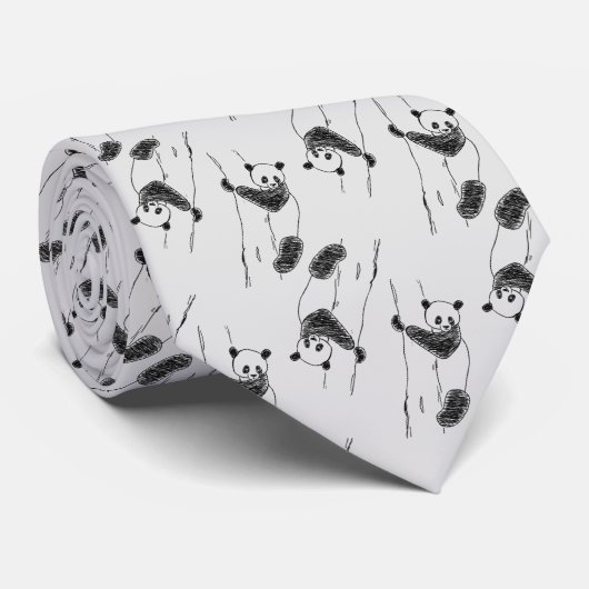 Panda Beer Sketch Patroon Stropdas (Opgerold)