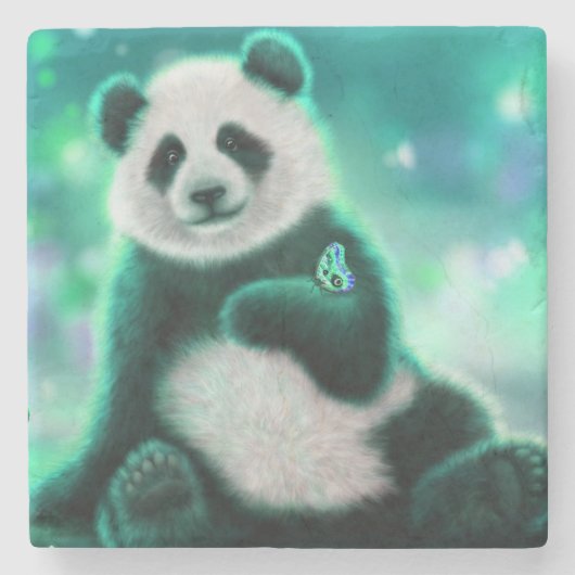 Panda Beer Stenen Onderzetter (Voorkant)