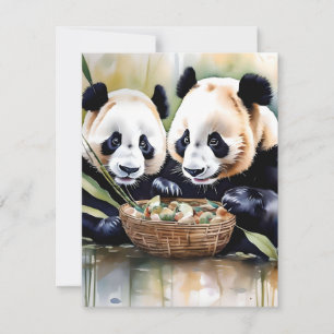 Panda Beer Studie F - Waterverven Feestdagenkaart