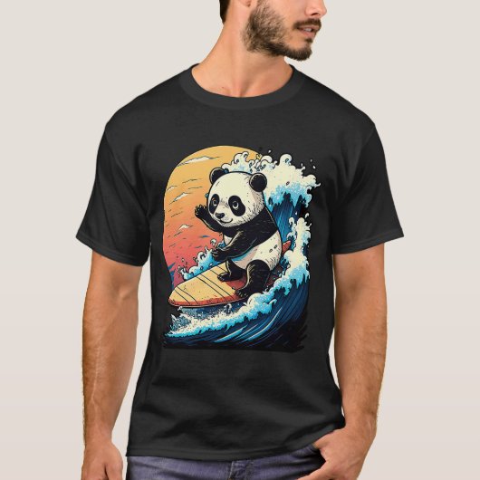 Panda Beer Surfen op de grote golf van Kanagawa T-shirt (Voorkant)