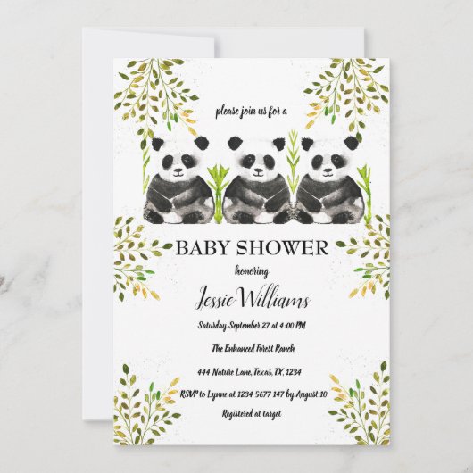 Panda Beer Triplets Baby shower groen Natuur Kaart (Voorkant)