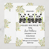 Panda Beer Triplets Baby shower groen Natuur Kaart (Voorkant / Achterkant)