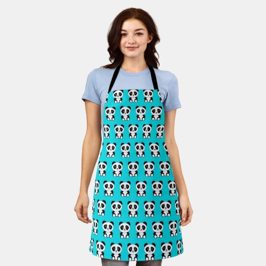 Panda beer turquoise blauw apron schort (Gedragen)