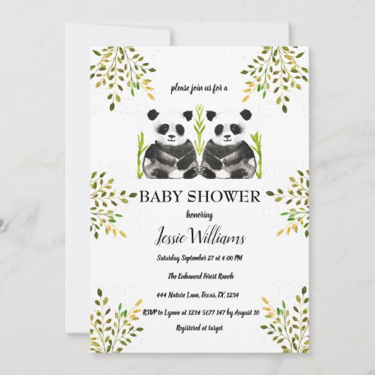 Panda Beer Twins Baby shower Groen Natuur Kaart (Voorkant)
