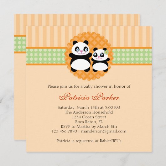 Panda Beer Unisex Baby shower Uitnodiging (Voorkant / Achterkant)