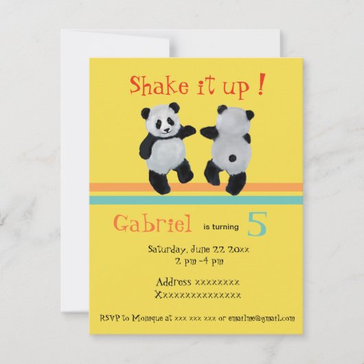 Panda Beer, verjaardagsdansuitnodiging Kaart (Voorkant)