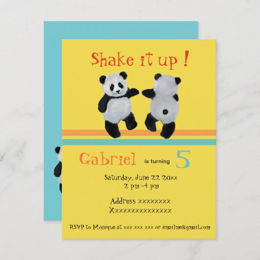 Panda Beer, verjaardagsdansuitnodiging Kaart (Voorkant / Achterkant)