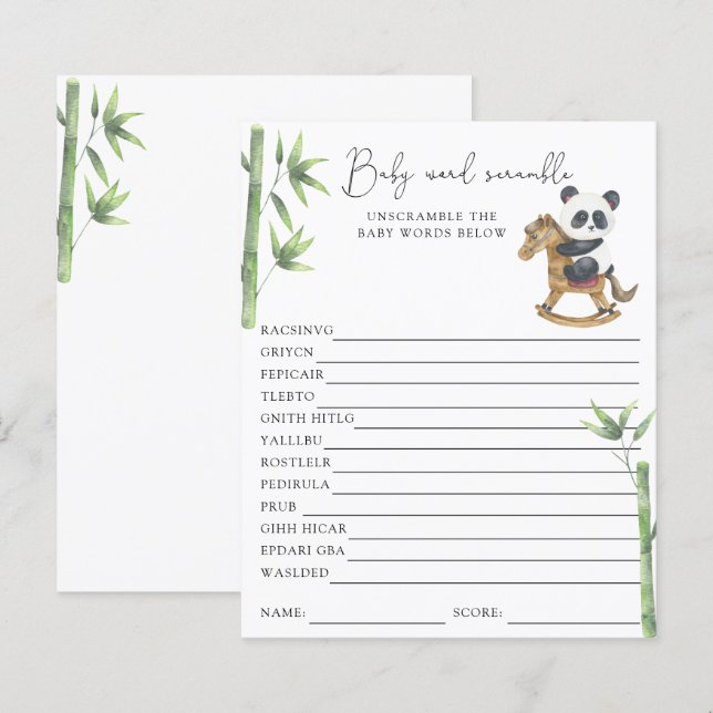 Panda Beer Woordpuzzel | Baby Shower Spel (Voorkant / Achterkant)