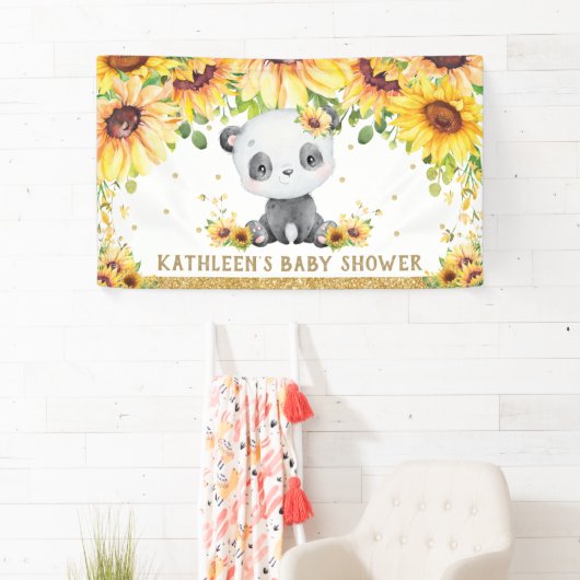 Panda Beer Zonnebloem Baby shower Verjaardagsachte Spandoek (Insitu)