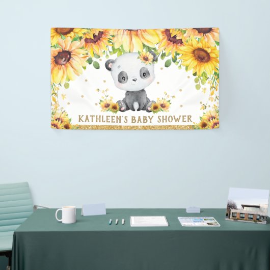 Panda Beer Zonnebloem Baby shower Verjaardagsachte Spandoek (Beurs)