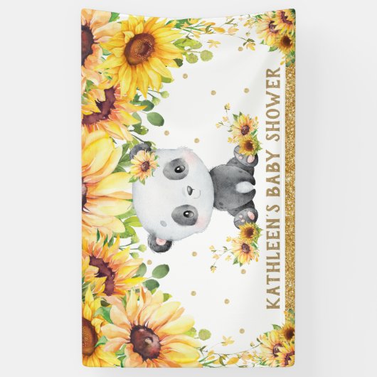 Panda Beer Zonnebloem Baby shower Verjaardagsachte Spandoek (Verticaal)