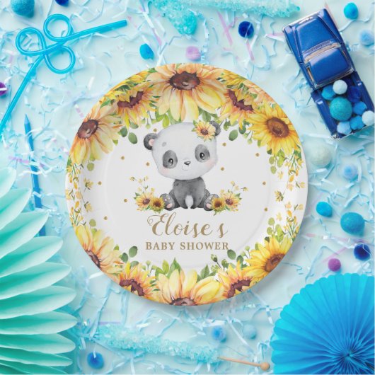 Panda Beer Zonnebloemen Baby shower Verjaardagsfee Papieren Bordje (Feest)